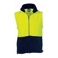 DNC Hi Vis Two Tone Full Zip Polar Fleece Vest - Yellow/Navy, XL