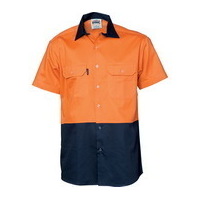 DNC Hi Vis Two Tone Cotton Drill Vented Shirt Short Sleeve