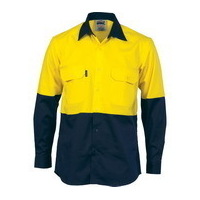 DNC Hi Vis Two Tone Cotton Drill Vented Shirt Long Sleeve