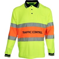 WORKIT TRAFFIC CONTROL Long Sleeve Poly Cotton Taped Polo Shirt - Yellow/Orange