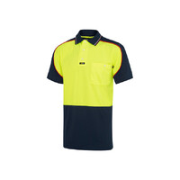 VISITEC Aero Microfibre Polo Shirt Short Sleeve Yellow/Navy Red Trim