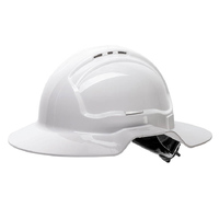 TUFFGARD Broad Brim Hard Hat Vented 6 Point Ratchet Harness Type 1 White