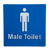 Male Toilet Braille 180mm x 180mm Blue / White Sign
