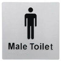 USS Male Toilet Braille 180mm x 180mm Sign Silver / Black