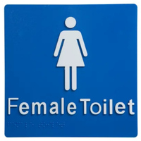 Female Toilet Braille 180mm x 180mm Sign Blue / White