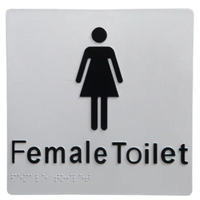 Female Toilet Braille 180mm x 180mm Sign Silver / Black