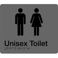 Unisex Accessible Toilet Braille 180mm x 210mm Sign Silver / Black