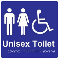 Unisex Accessible Toilet Braille 180mm x 210mm Sign Blue / White