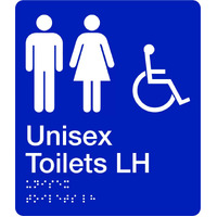 Unisex Disabled Toilet Braille L H 180mm x 210mm Sign Blue / White