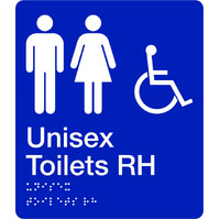 Unisex Disabled Toilet Braille R H 180mm x 210mm Sign Blue / White