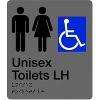 Unisex Disabled Toilet Braille L H 180mm x 210mm Sign Silver / Black