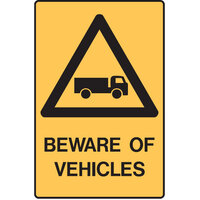 Beware Of Vehicles Sign W/Pictograph