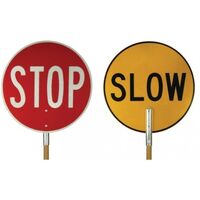 Stop Slow Traffic Control Bat  | Class 1 450mm Reflective Sign W/Wooden Handle
