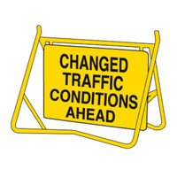 CHANGED TRAFFIC CONDITIONS AHEAD 600mm x 600mm Non Reflective w/Swing Stand