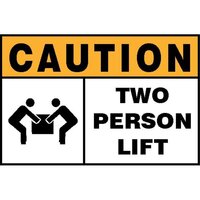 Caution Two Person Lift Sticker Picto 150mm x 100mm