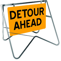 DETOUR AHEAD 900 x 600mm Class 1 Reflective Sign w/ Swing Stand