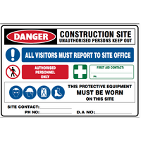 DANGER Construction Site Multi Sign - 900mm x 600mm