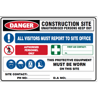 Danger Construction Site Multi Sign (SIZE 900 X 600)
