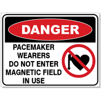 DANGER & PICTO Pacemaker Wearers Do Not Enter Magnetic Field In Use Sign