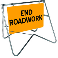 END ROADWORK 900 x 600mm Class 1 Reflective Sign w/ Swing Stand