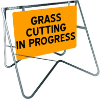 GRASS CUTTING IN PROGRESS 600 x 600mm Non Reflective Sign w/ Swing Stand