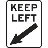 KEEP LEFT w/Arrow Down 600 x 450mm Metal Non Reflective Sign