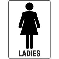 Ladies Toilet Sign Black & White 300x225mm Poly