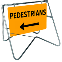 PEDESTRIANS (LEFT ARROW) (600 x 600mm) Non Reflective Metal Sign w/ Swing Stand