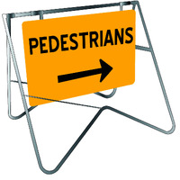 PEDESTRIANS (RIGHT ARROW) (600 x 600mm) Non Reflective Metal Sign w/ Swing Stand