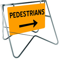 PEDESTRIANS (RIGHT ARROW) 900 x 600mm Class 1 Reflective Metal Sign w/ Swing Stand