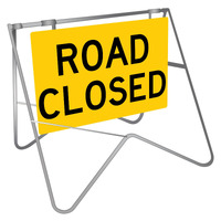 ROAD CLOSED 600 x 600mm Non Reflective Metal Sign w/ Swing Stand