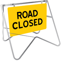 ROAD CLOSED 900 x 600mm Class 1 Reflective Metal Sign w/ Swing Stand