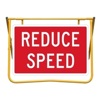 REDUCE SPEED 900 x 600mm Non Reflective Metal Sign w/ Swing Stand