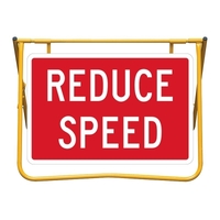 REDUCE SPEED 900 x 600mm Class 1 Reflective Metal Sign w/ Swing Stand