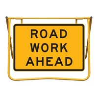 ROADWORK AHEAD  Non Reflective Metal Sign w/ Swing Stand (Size 900 x 600mm)