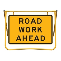 ROADWORK AHEAD  Class 1 Reflective Metal Sign w/ Swing Stand (Size 900 x 600mm)