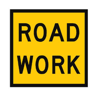 ROAD WORK  Non Reflective Metal Sign w/ Swing Stand (Size 600 x 600mm)