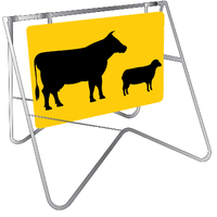 STOCK AHEAD PICTO Class 1 Reflective Metal Sign w/ Swing Stand (Size 900 x 600mm)