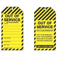 OUT OF SERVICE Lockout Tag Weatherproof Tearproof Plastic (PACK OF 25)