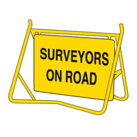 SURVEYORS ON ROAD Non Reflective Metal Sign w/ Swing Stand ( Size 600x 600mm)