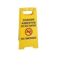A-Frame Yellow Floor Sign Danger Asbestos Do Not Enter & No Smoking (ECONOMY)