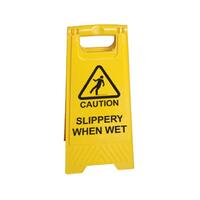 GLOBAL SPILL A-Frame Yellow Floor Sign Caution Slippery When Wet (ECONOMY)