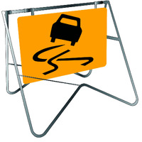 SLIPPERY SURFACE PICTO Non Reflective Metal Sign w/ Swing Stand (Size 600mm x 600mm)
