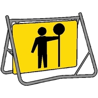 SYMBOLIC STOP/SLOW MAN DAY Non Reflective Metal Sign w/ Swing Stand (Size 900 x 600mm) 