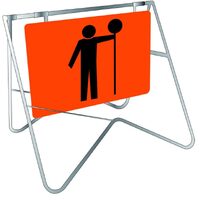 SYMBOLIC STOP/SLOW MAN Class 1 Reflective Metal Sign w/ Swing Stand  (Size 900 x 600mm)