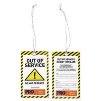 Lockout Tagout Cardboard Tags Yellow OUT OF SERVICE (PACK OF 100)