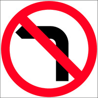 No Left Turn Picto Sign 600 x 600mm Class 1 Reflective Corflute