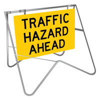 TRAFFIC HAZARD AHEAD Non Reflective Metal Sign w/ Swing Stand (Size 600 x 600mm) 