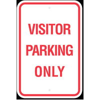 VISITOR PARKING ONLY 450mm x 300mm Red on White Metal Sign