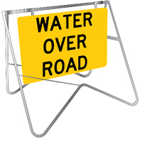 WATER OVER ROAD Non Reflective Metal Sign w/ Swing Stand  (Size 600 x 600mm)
